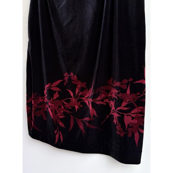 LOFT Floral Velvet Midi Skirt Black Red Holiday Whimsigoth Dark Romantic Fairy M - Picture 9 of 11